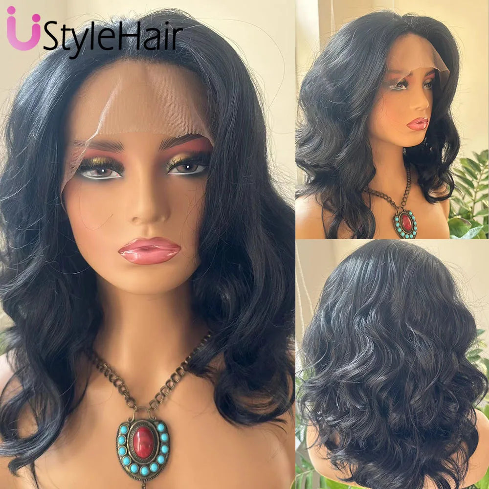 Short Body Wave Bob Lace Front Synthetic Wig With Side Part - Various Colors Available