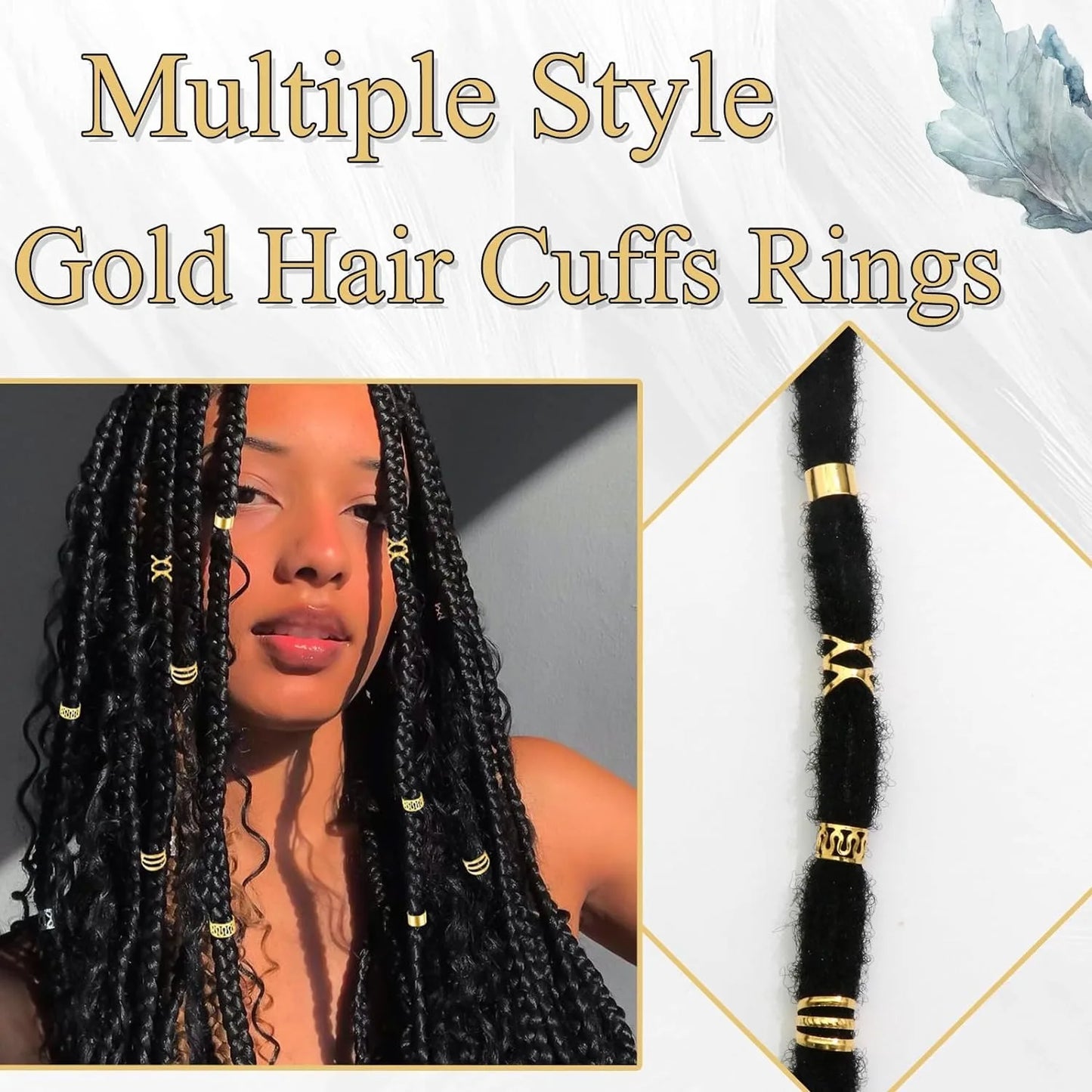 40PCS Gold and Silver Hair Cuffs Multi Style Rings Adjustable Hair Beads