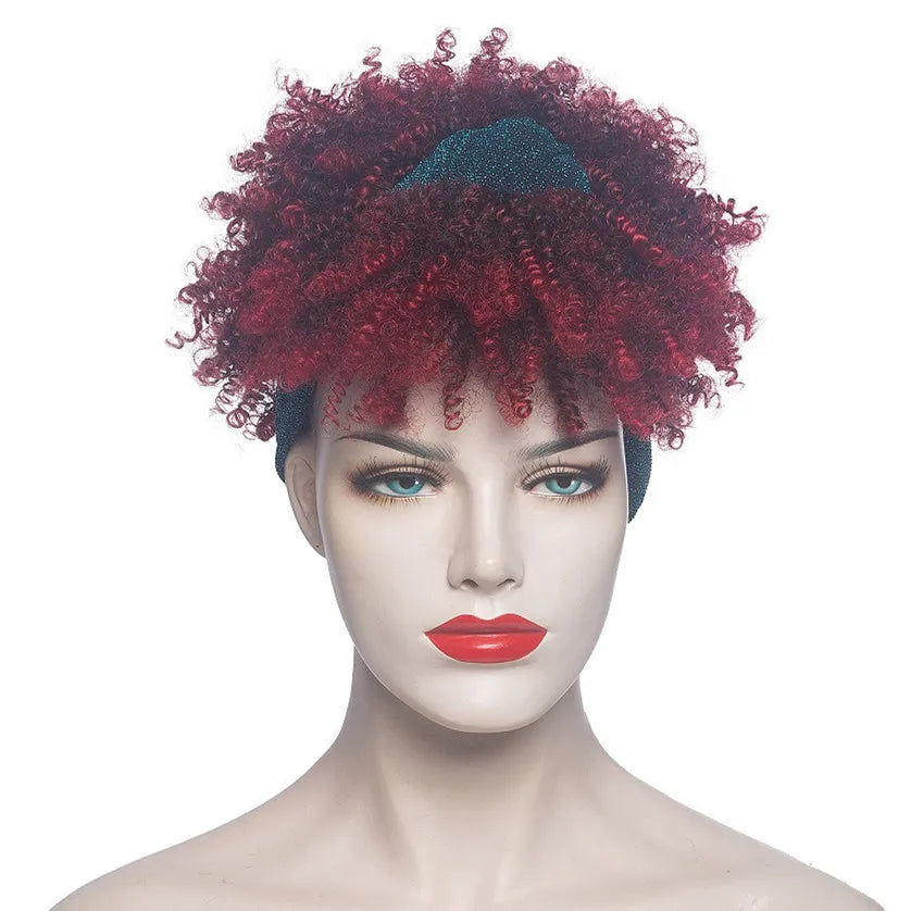 Headband Kinky Curly Synthetic Wigs with Bangs - Various Headband and Hair Colors Available