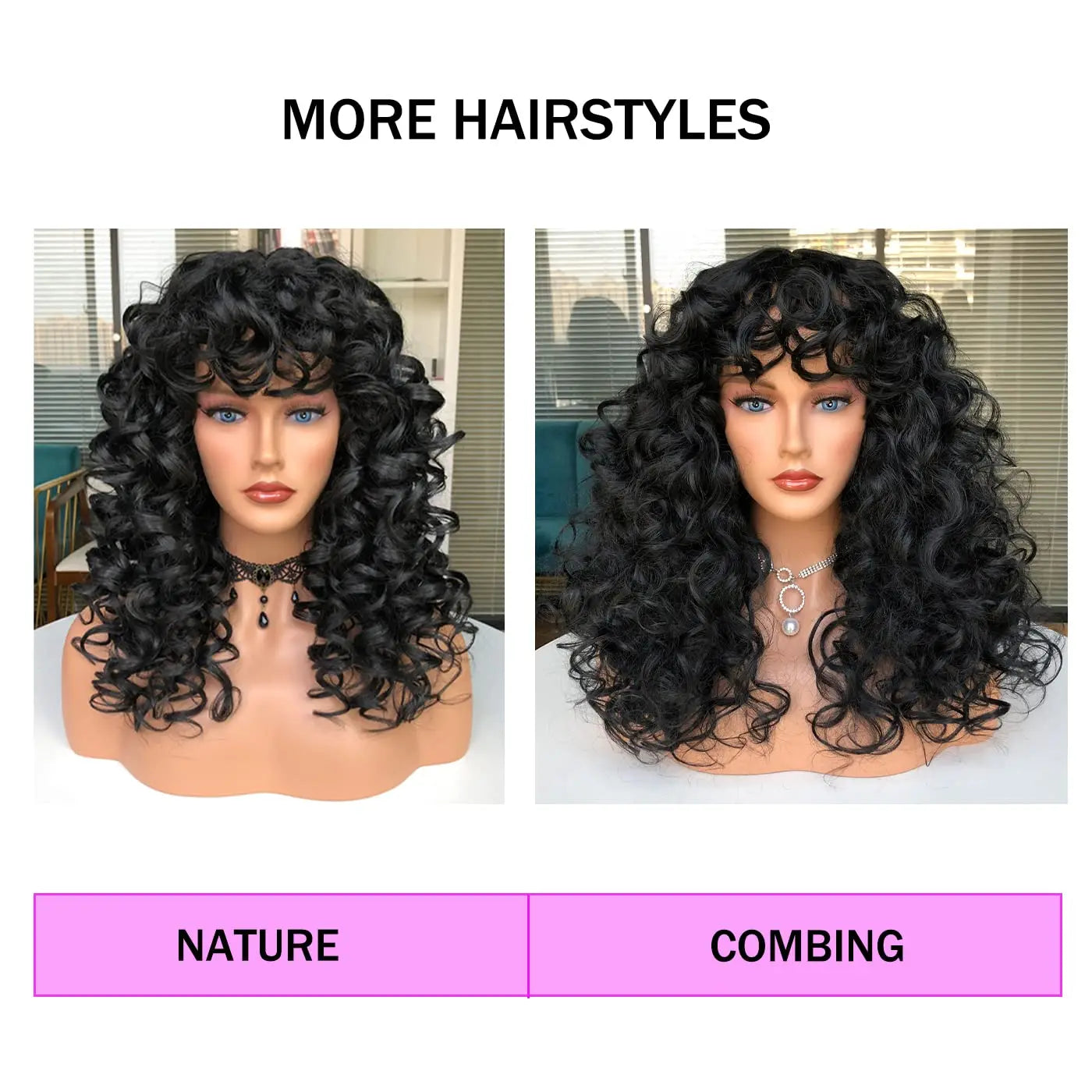 Synthetic Curly Wig With Bangs - Various Colors Available