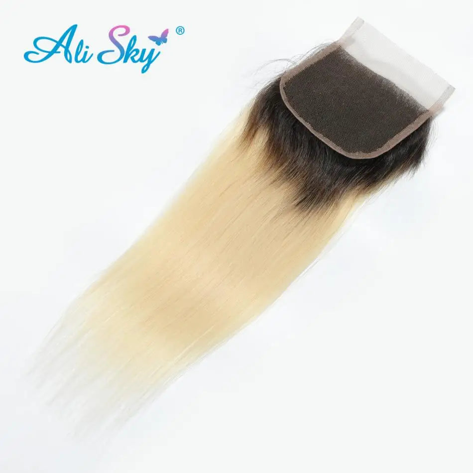 Brazilian Virgin Human Hair Straight Swiss Lace Closure HD Transparent 1B  & 613 Honey Blonde