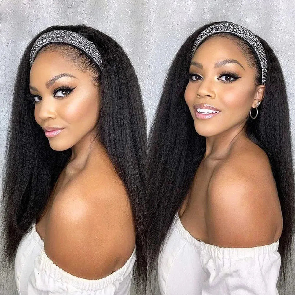 Kinky Yaki Straight Human Hair Headband Wig