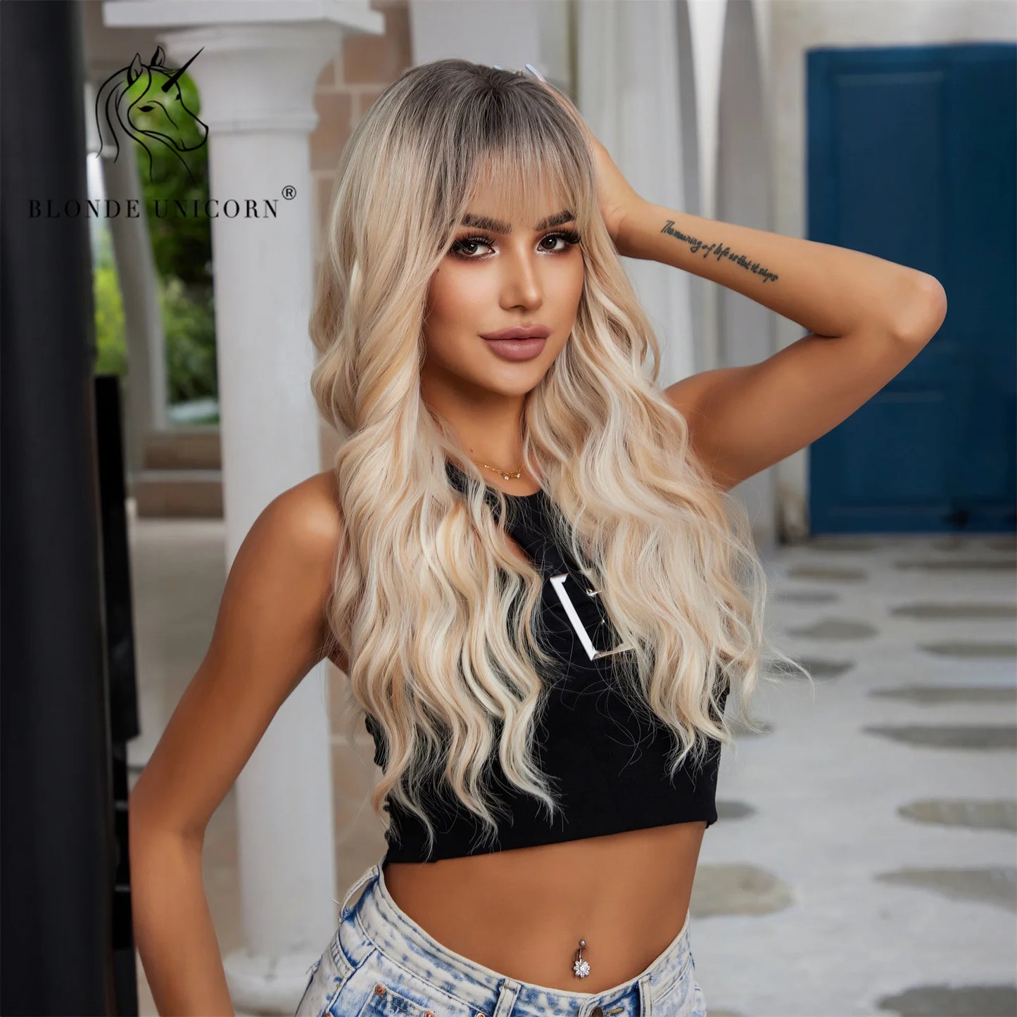 Wavy Synthetic Wig with Bangs - Various Colors Available