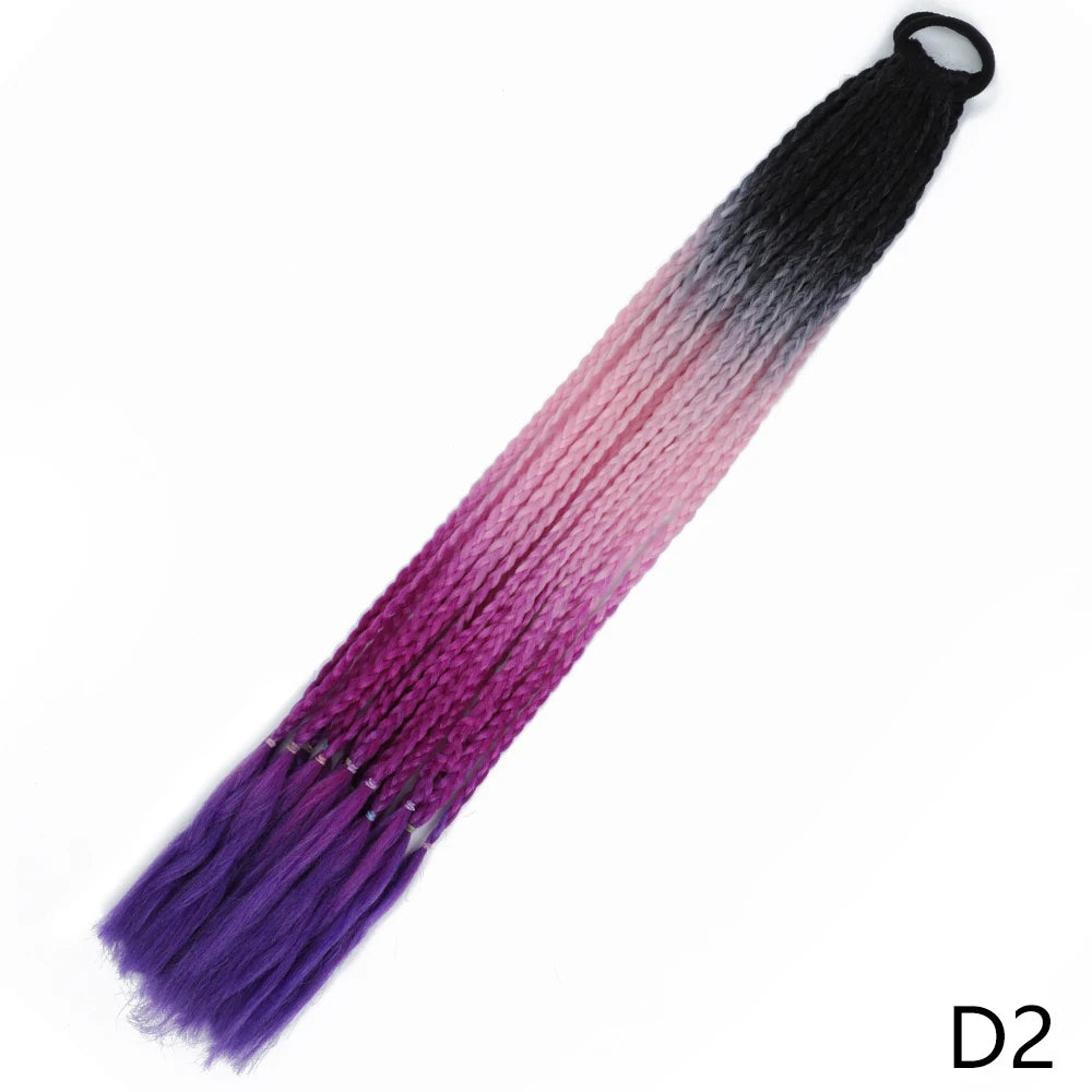Synthetic Gradient Color Braided Ponytails With Elastic Band