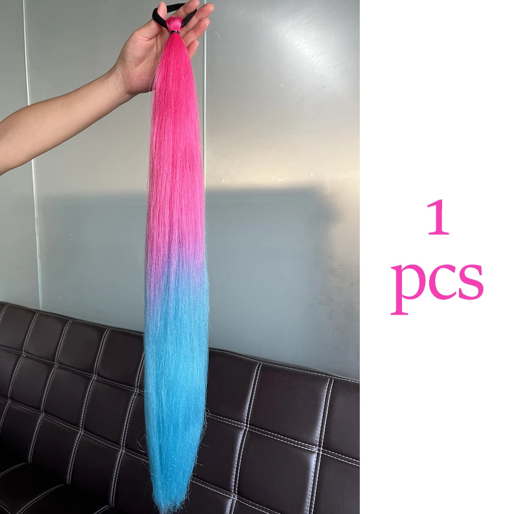 Synthetic Colorful 2Pcs Long Straight Ponytail Hairpiece with Rubber Band