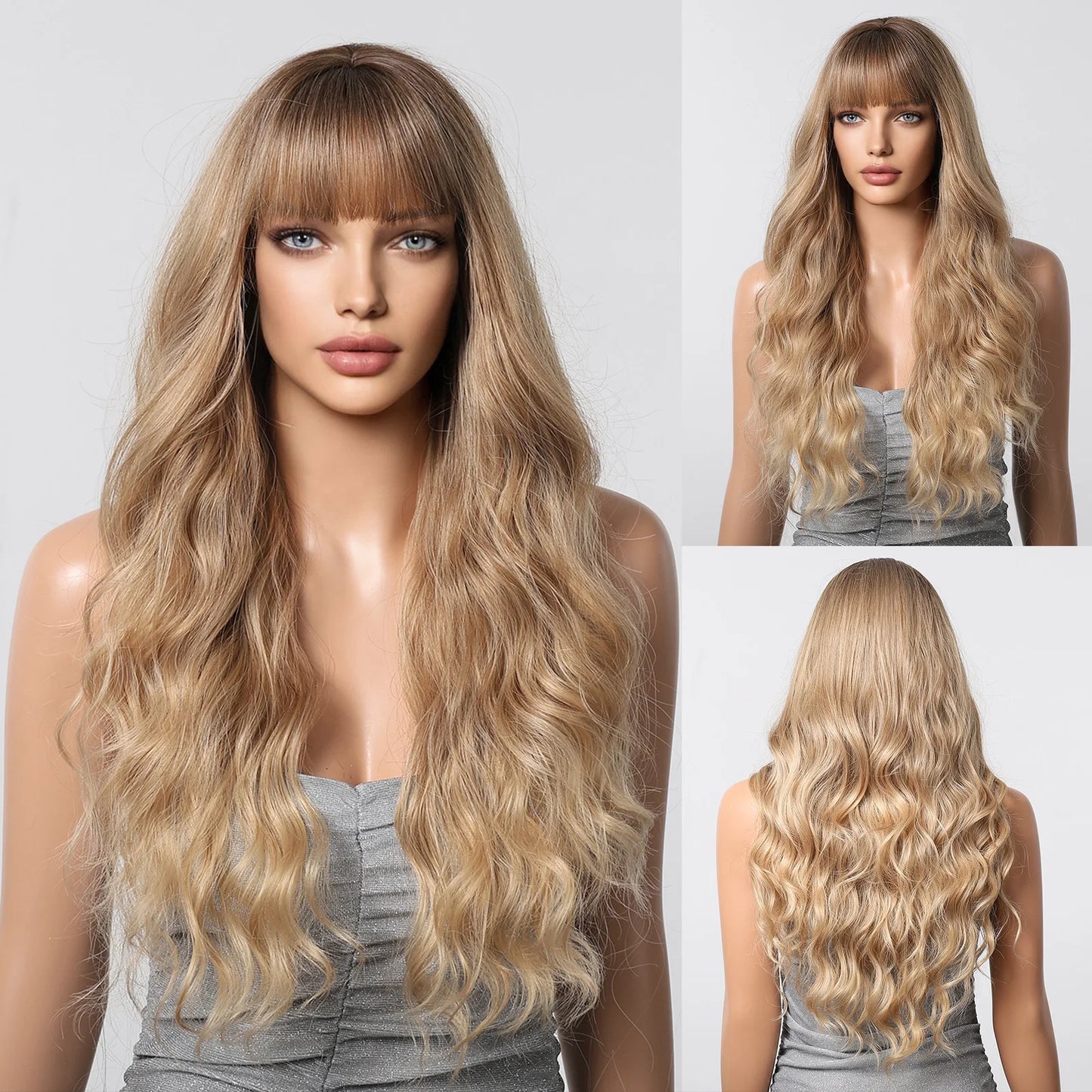 Long Wavy Synthetic Hair Wigs with Bangs - Various Colors Available