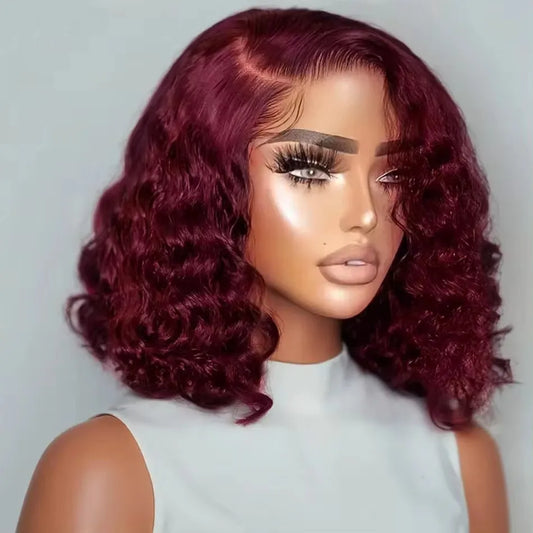 99J Burgundy Short Deep Water Wave Bob 13x4 Lace Front Human Hair Wig