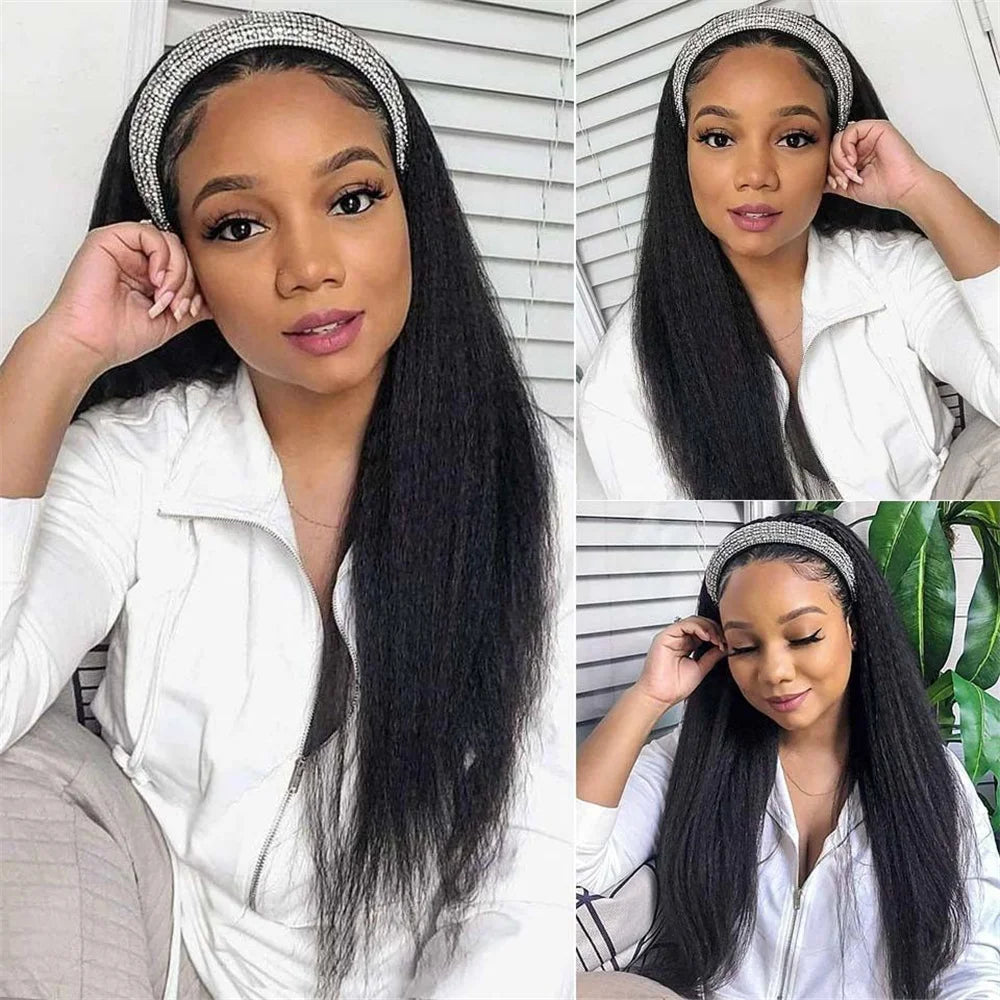 Kinky Straight Human Hair Headband Wig