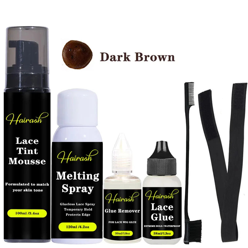 Wig Installation Kit Set includes : Melting Spray, Lace Tint Mousse, Wig Glue Waterproof  & Glue Remover