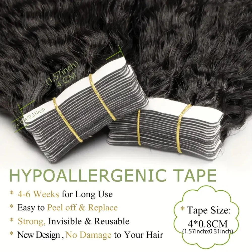 Yaki Straight Invisible Skin Weft 100% Remy Human Hair Natural Color Tape Ins