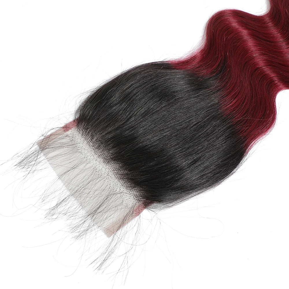 1B99J Body Wave Bundles With Closure Brazilian Human Hair