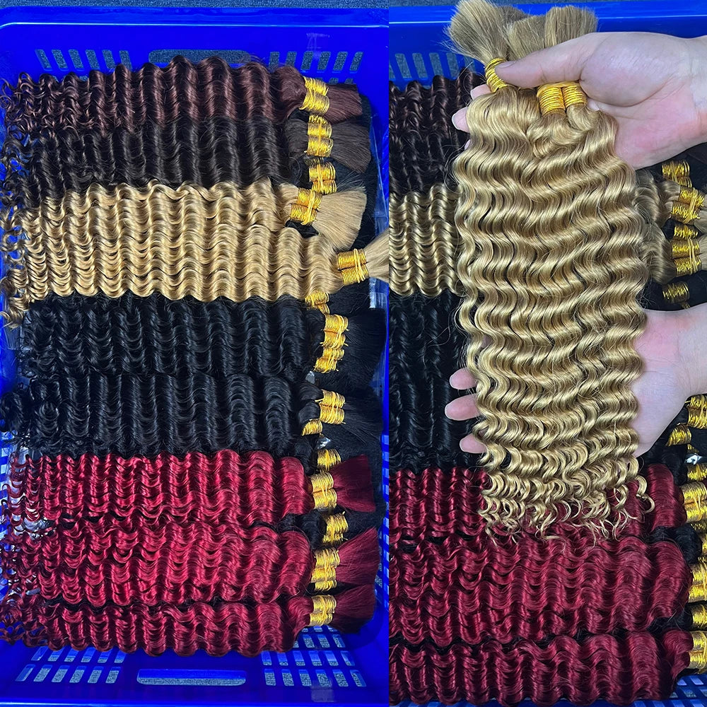 Deep Wave in Various Colors - No Weft Brazilian Virgin Human Hair Human  for Braiding (Boho Braids)