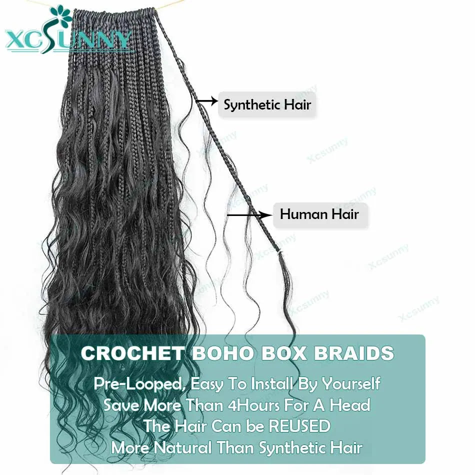 Body Wave Boho Braids Human Hair Crochet - Pre-looped