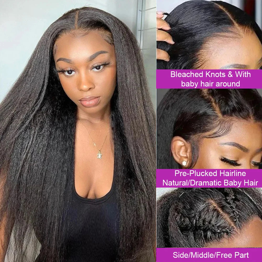 Kinky Yaki Straight - Pre Plucked HD Lace Front Human Hair Wig