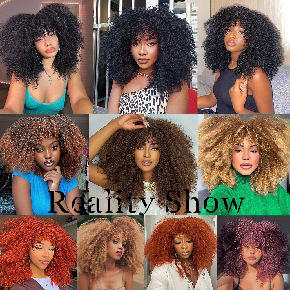Synthetic Kinky Curly Wigs With Bangs - Various Colors Available