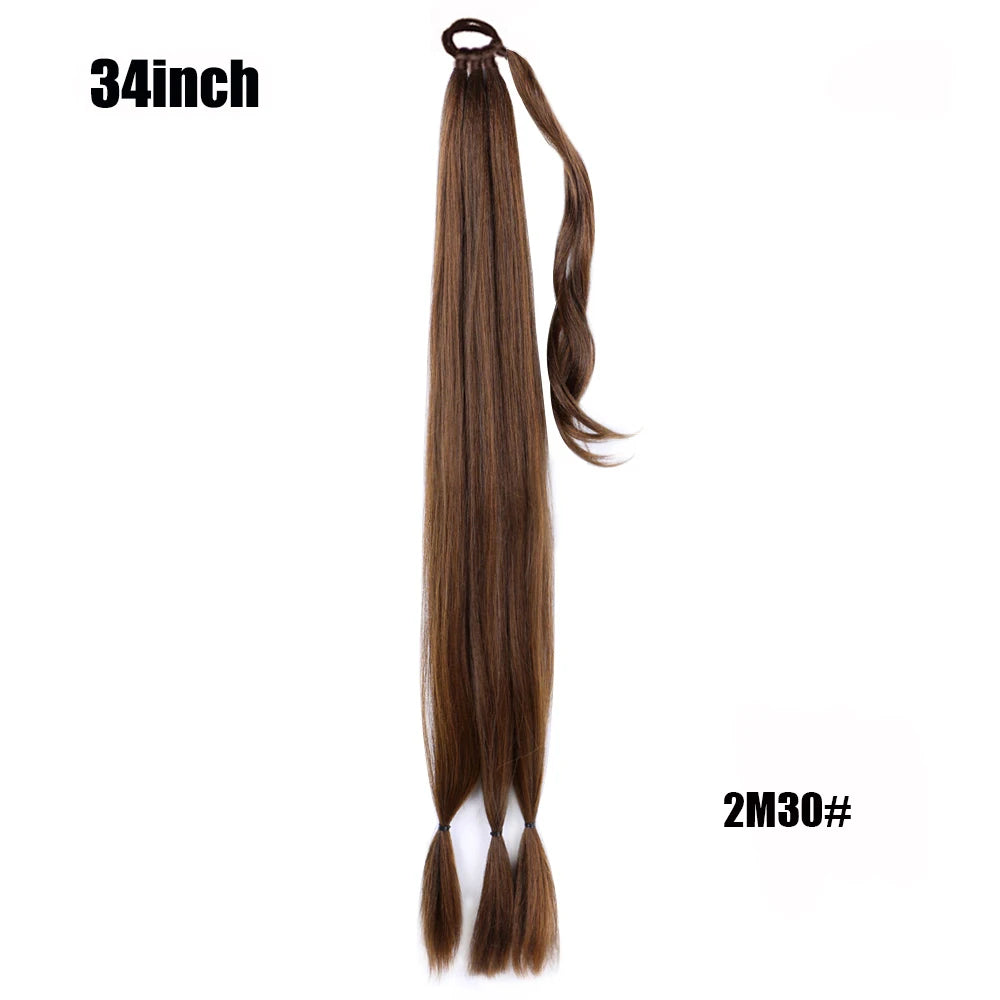 26/34inch Synthetic Long Straight Wrap Around Chignon Ponytail With Rubber Band