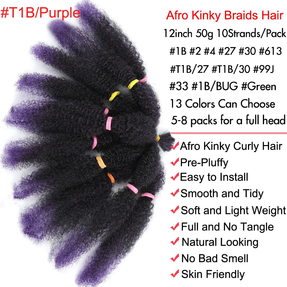 Afro Kinky Curly Marley Synthetic 12inch Hair - Various Colors Available