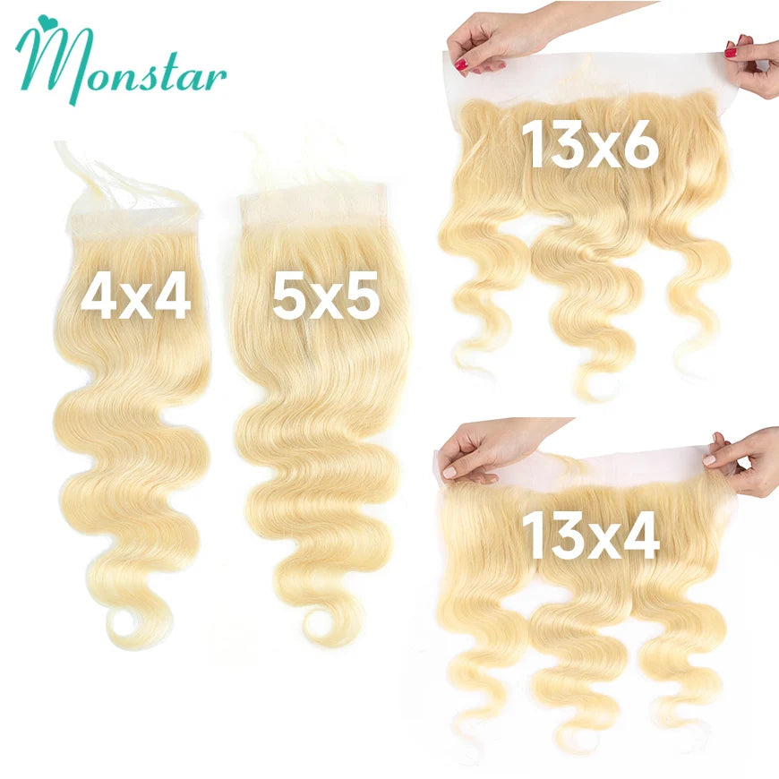 613 Blonde Body Wave HD Lace Frontal or Closure PrePlucked Brazilian Remy Human Hair - Various Options Available