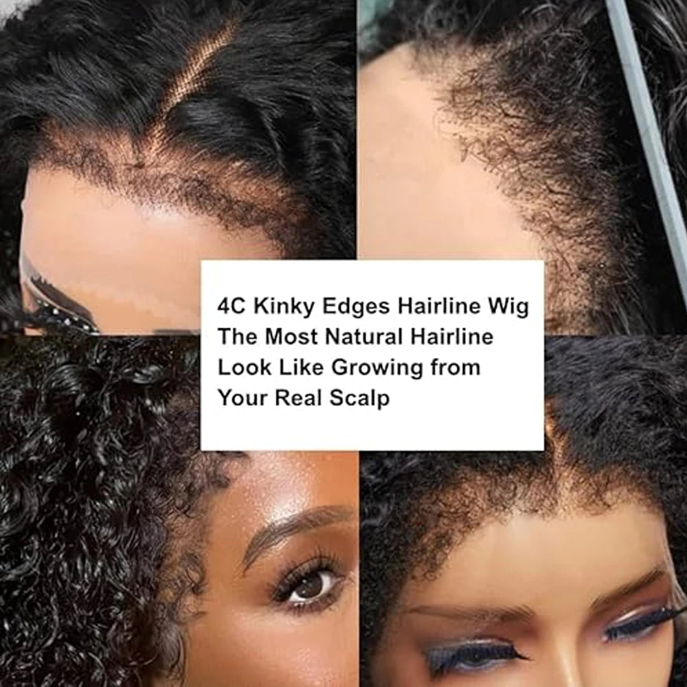 Short Bob Kinky Curly Transparent Frontal Wig With 4C Edges Lace