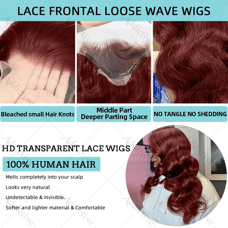 Reddish Brown Body Wave - Pre Plucked HD Frontal Lace Human Hair Wig