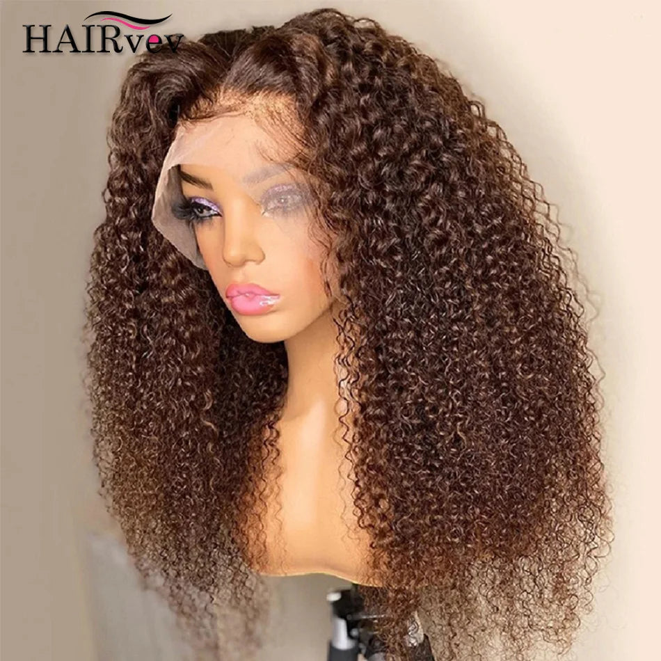 Chocolate Brown Brazilian Curly Wave - Glueless HD Lace Frontal Human Hair Wig