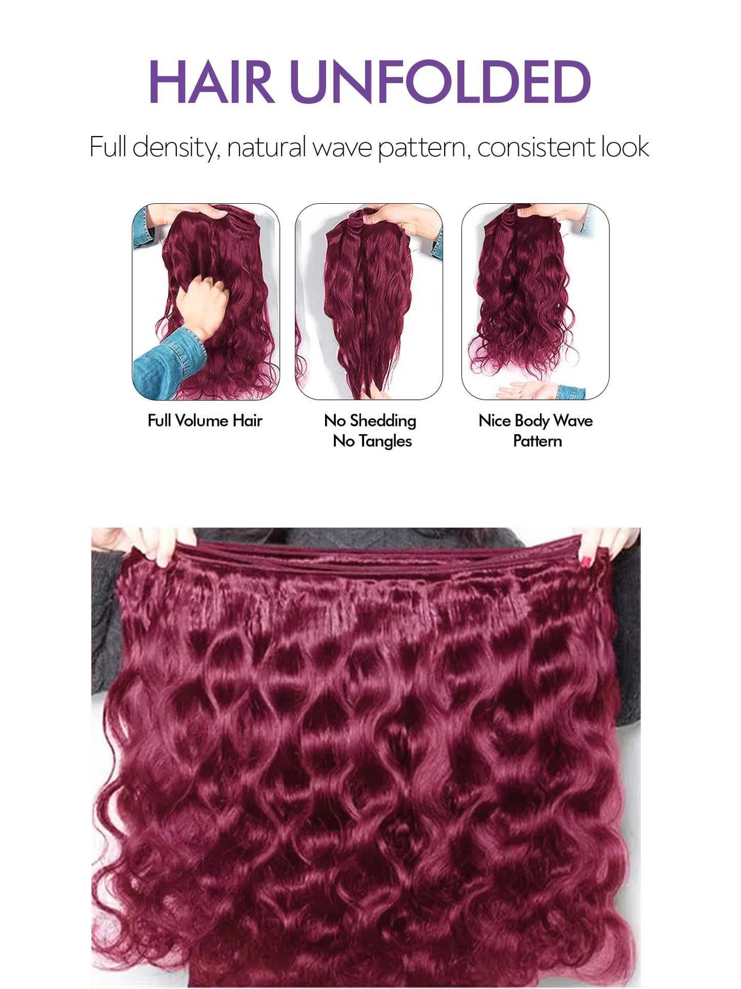 Brazilian Body Wave Human Hair Bundles - Burgundy