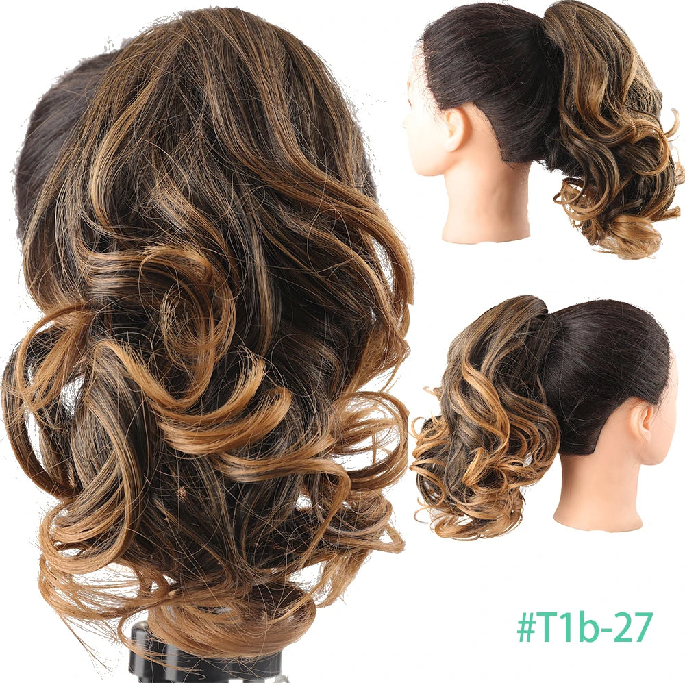 Synthetic Claw Clip In Short Curly Ponytails