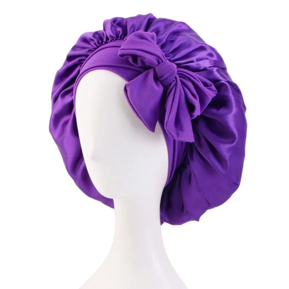Silk Bonnet Sleeping Caps With Bow Headband