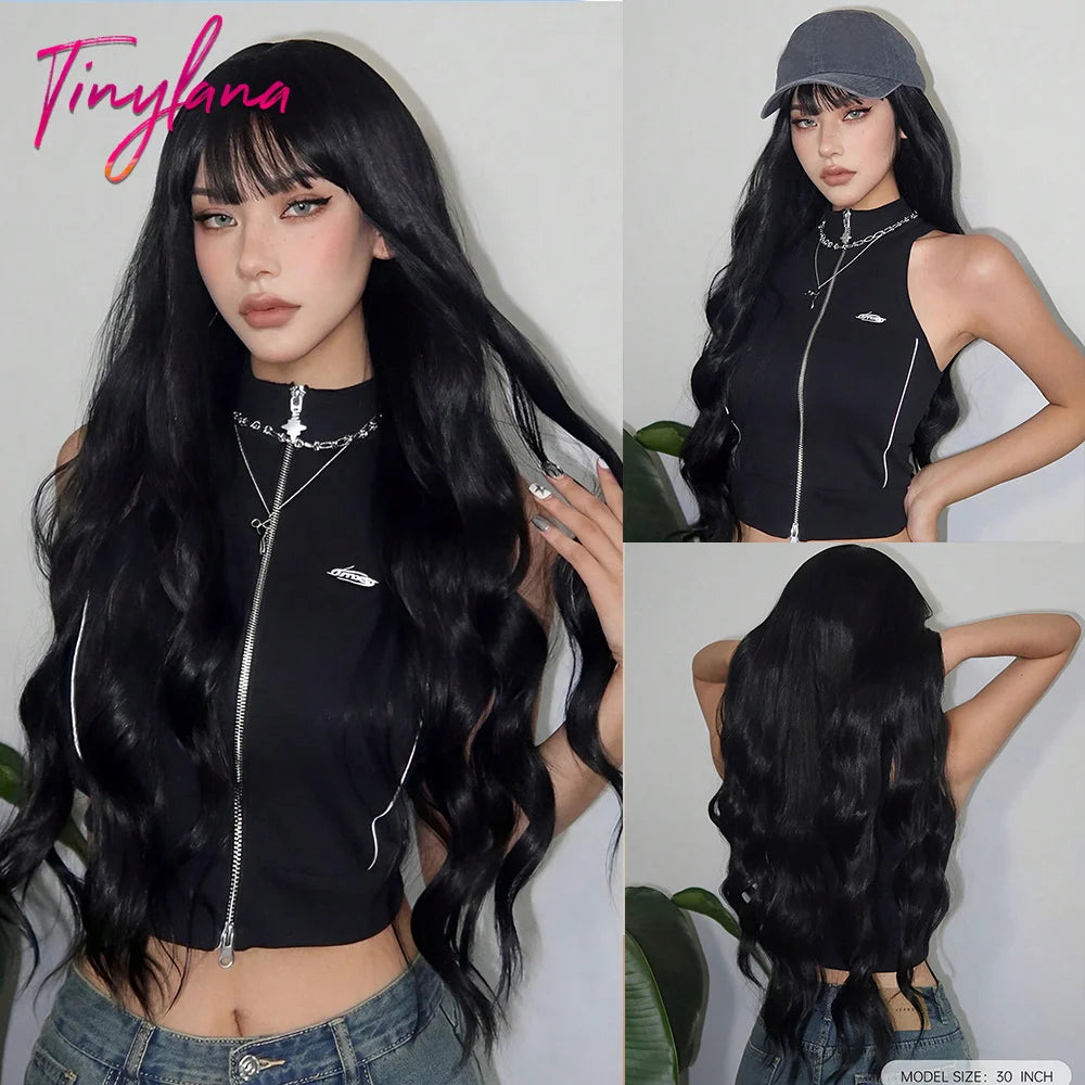 Long Curly Wavy Synthetic Wigs with Bangs