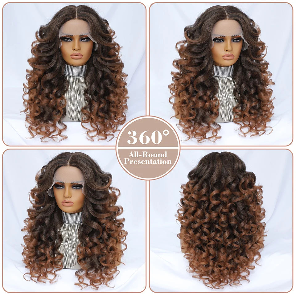 Black Brown Curly Synthetic Lace Front Wigs - Various Colors Available
