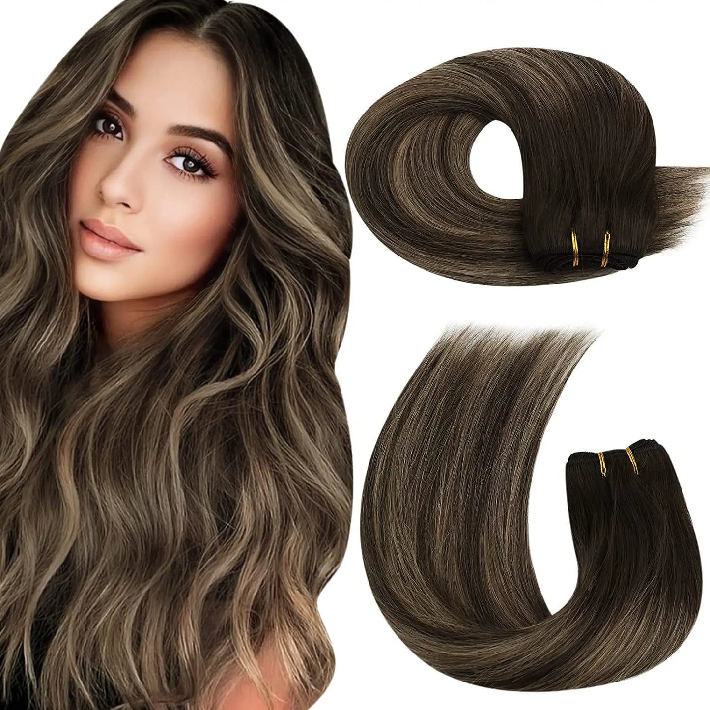 Straight Human Hair Bundles Weave Balayage Hair Pieces