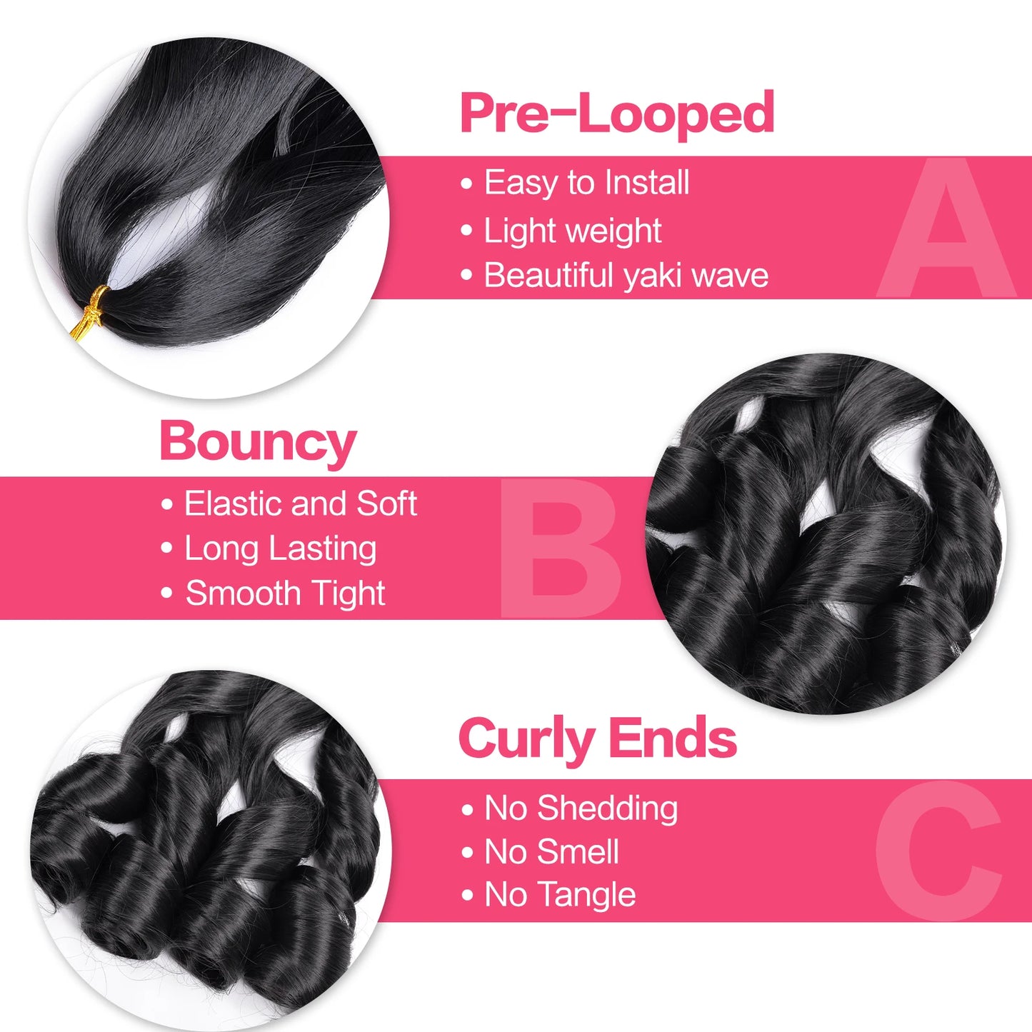 French Spiral Curls Pre Stretched Loose Synthetic Braiding Hair