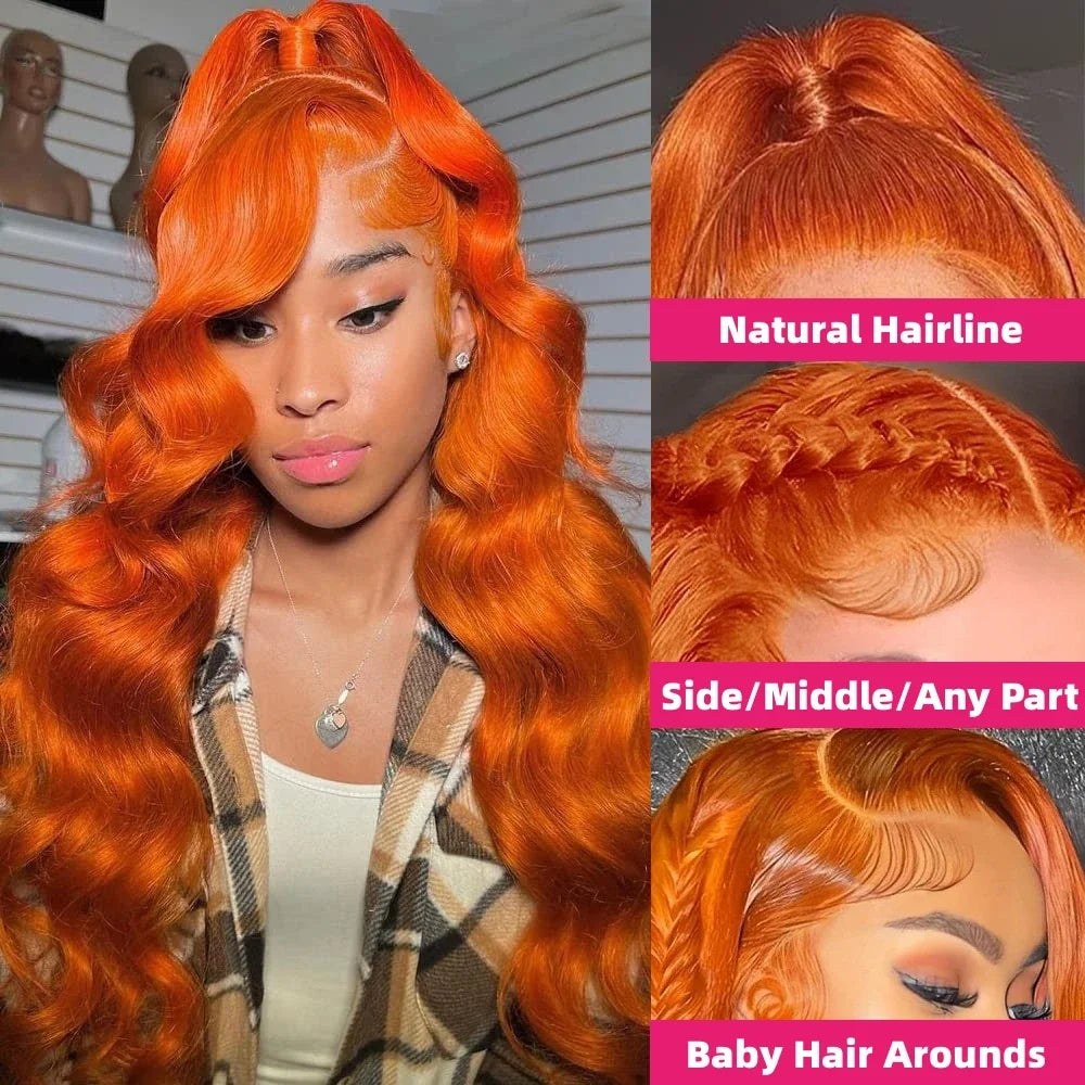 Ginger Orange Brazilian Body Wave - Glueless Lace Front Human Hair Wig