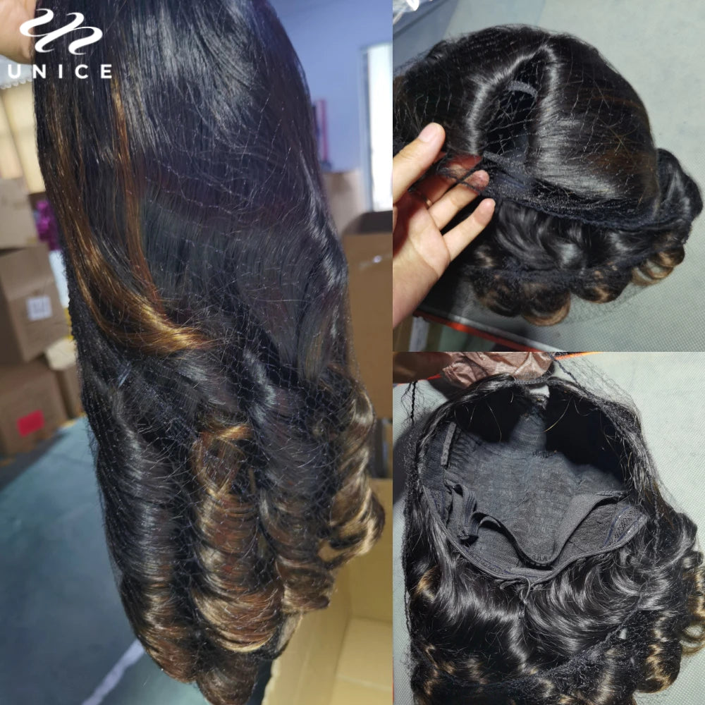 Ombre Body Wave - Human Hair V Shape & U Part Wig No Sew In Clip In Half Wig