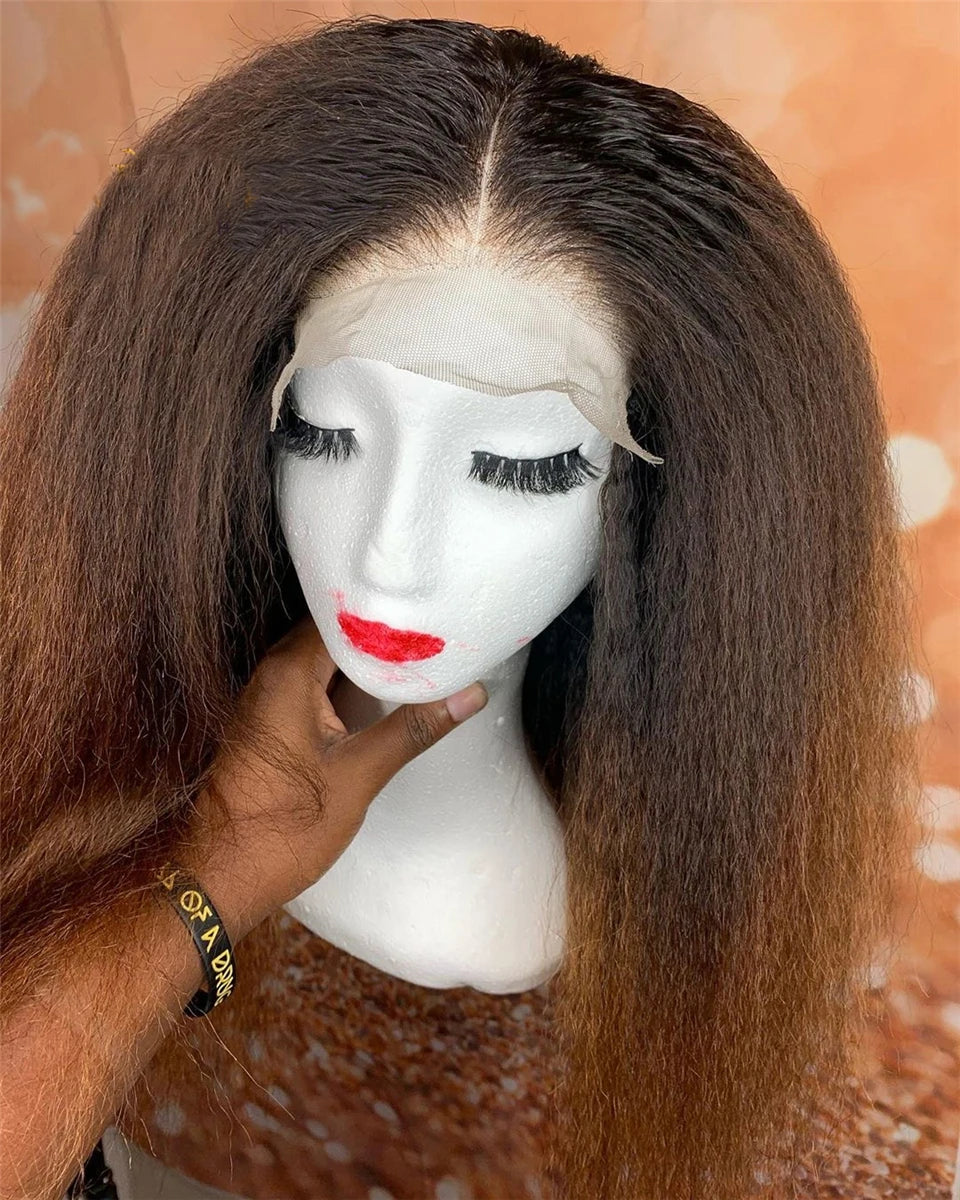 Soft Synthetic Yaki Straight Preplucked Baby Hair Lace Front Wig