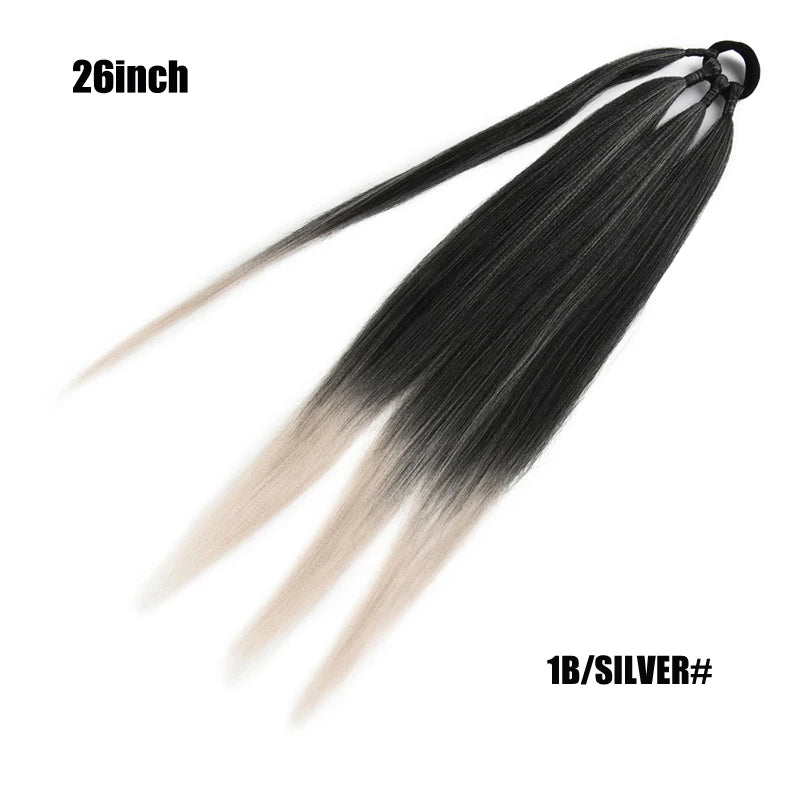26/34inch Synthetic Long Straight Wrap Around Chignon Ponytail With Rubber Band