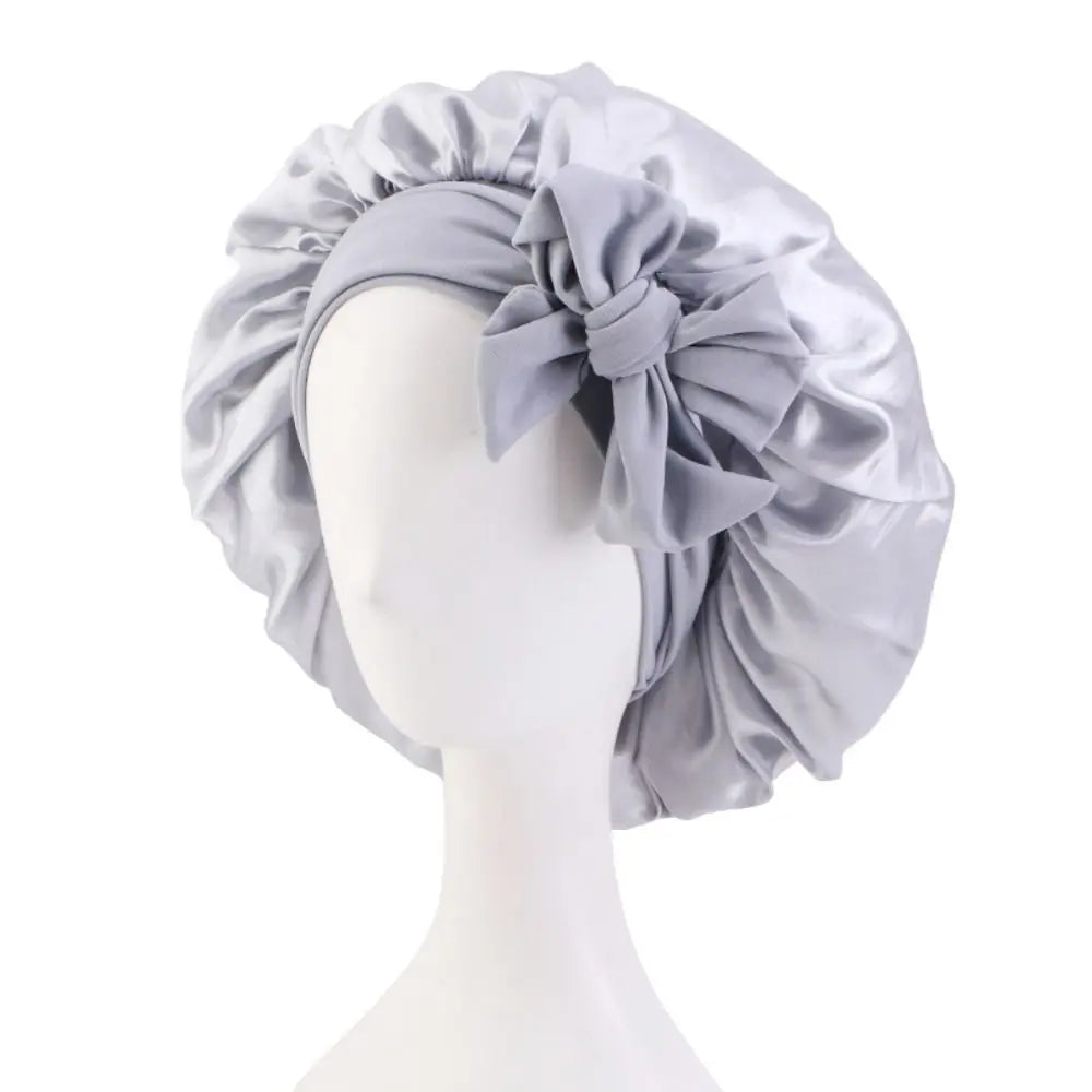 Silk Bonnet Sleeping Caps With Bow Headband