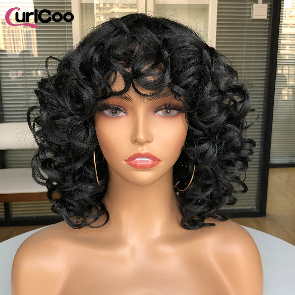 Big Bouncy Fluffy Curly Synthetic Wigs With Bangs - Various Colors Available