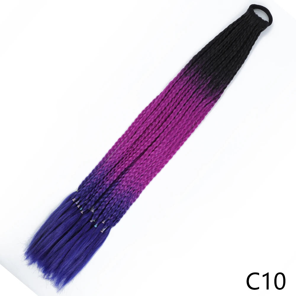 Synthetic Gradient Color Braided Ponytails With Elastic Band