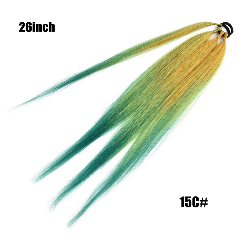 26/34inch Synthetic Long Straight Wrap Around Chignon Ponytail With Rubber Band
