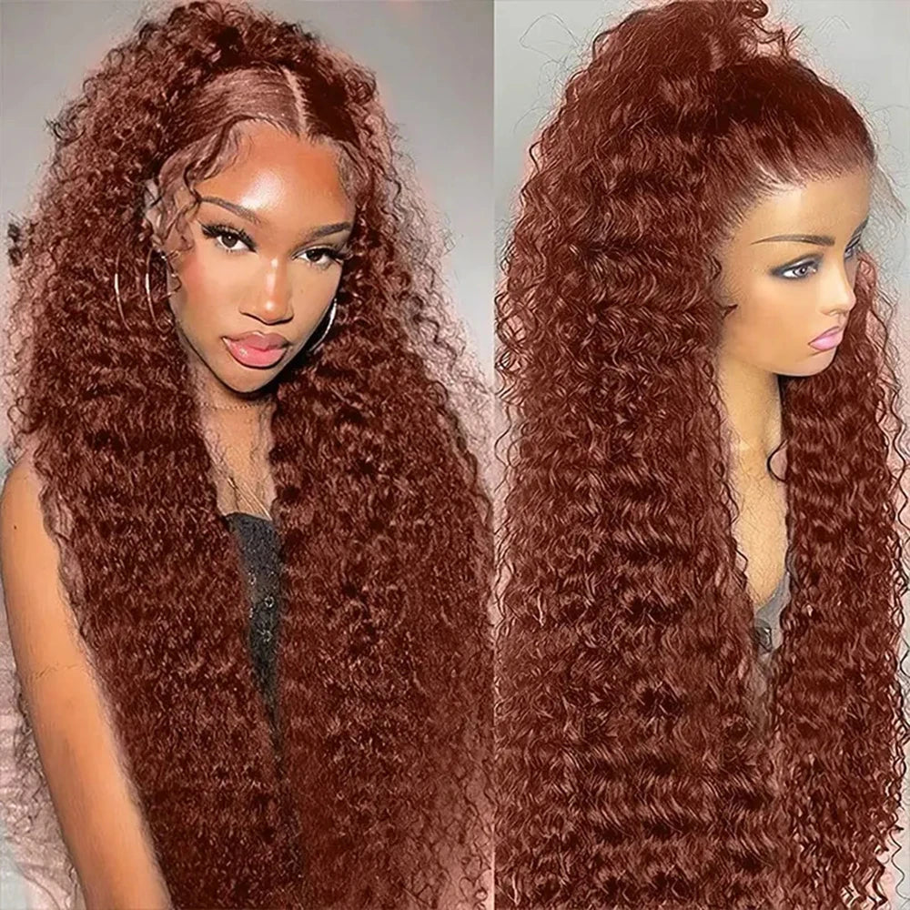 Reddish Brown Deep Curly Wave - HD Lace Frontal Human Hair Wig