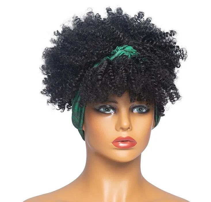 Headband Kinky Curly Synthetic Wigs with Bangs - Various Headband and Hair Colors Available