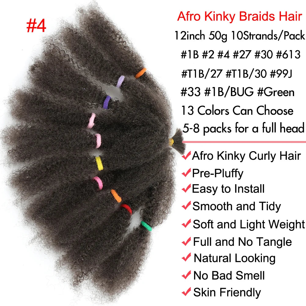 Afro Kinky Curly Marley Synthetic 12inch Hair - Various Colors Available