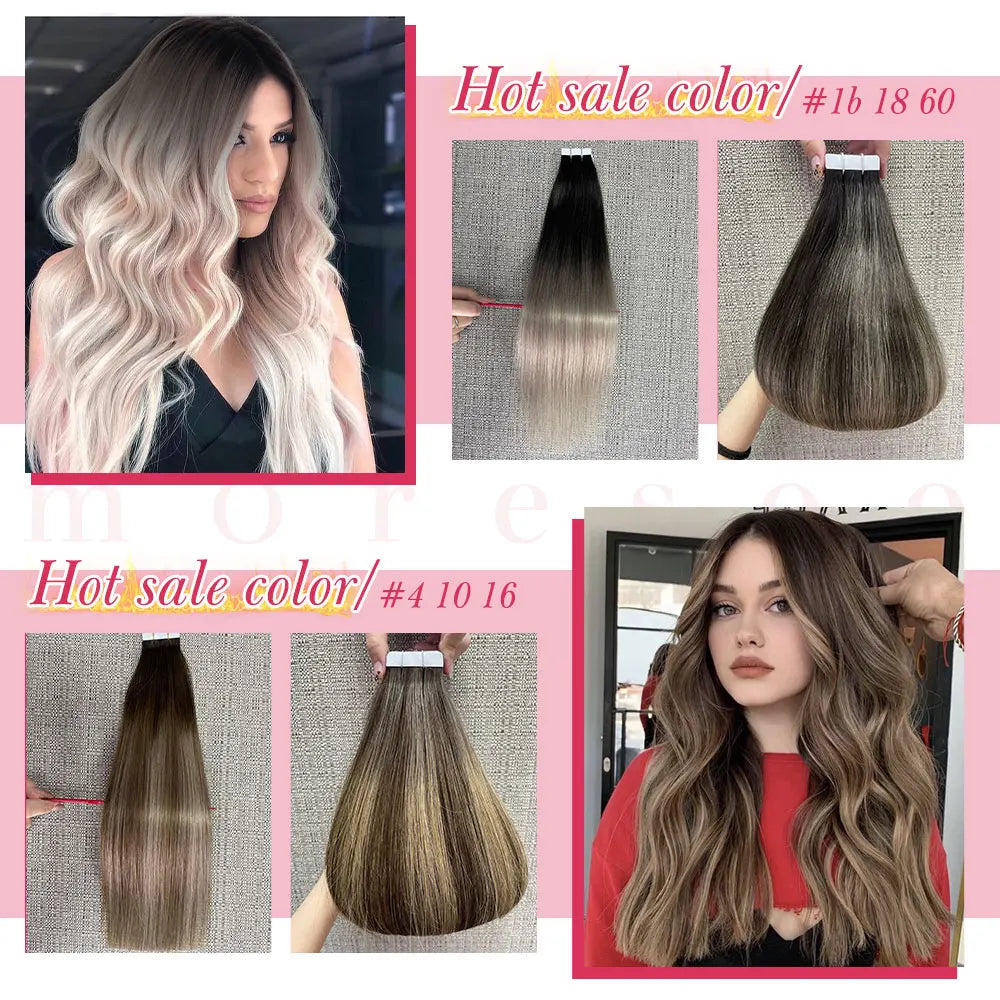 Straight Tape in Human Hair Extensions - Various Colors Available
