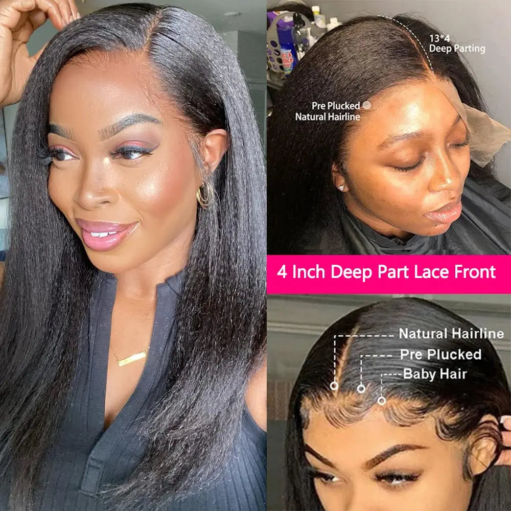 Kinky Straight - Human Hair Pre Plucked Transparent Bleached Frontal Wig