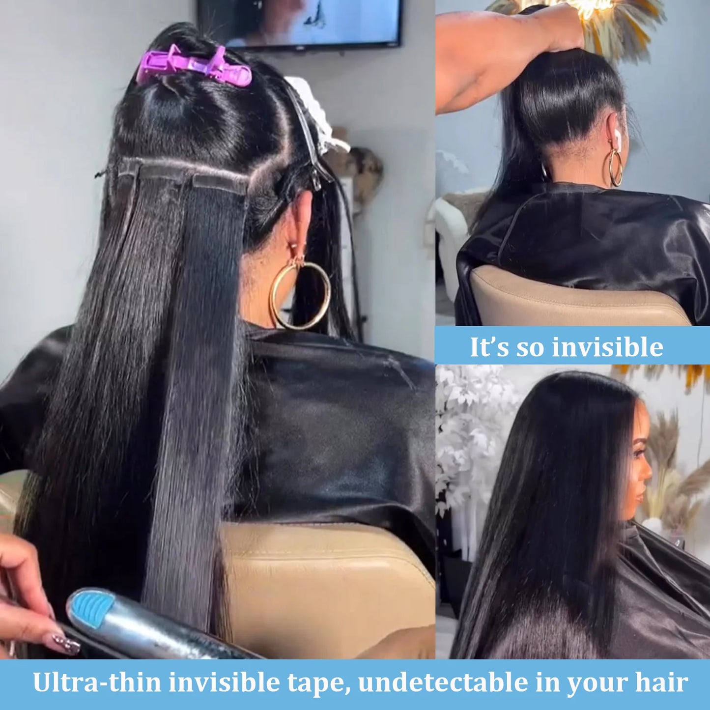 Yaki Straight Brazilian 100% Human Hair Adhesive Skin Weft Tape Ins