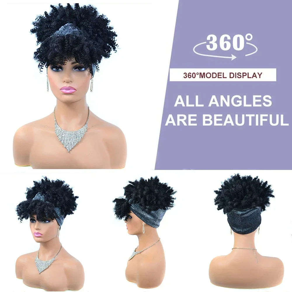 Synthetic Short Kinky Curly Headband Wigs - Various Colors Available