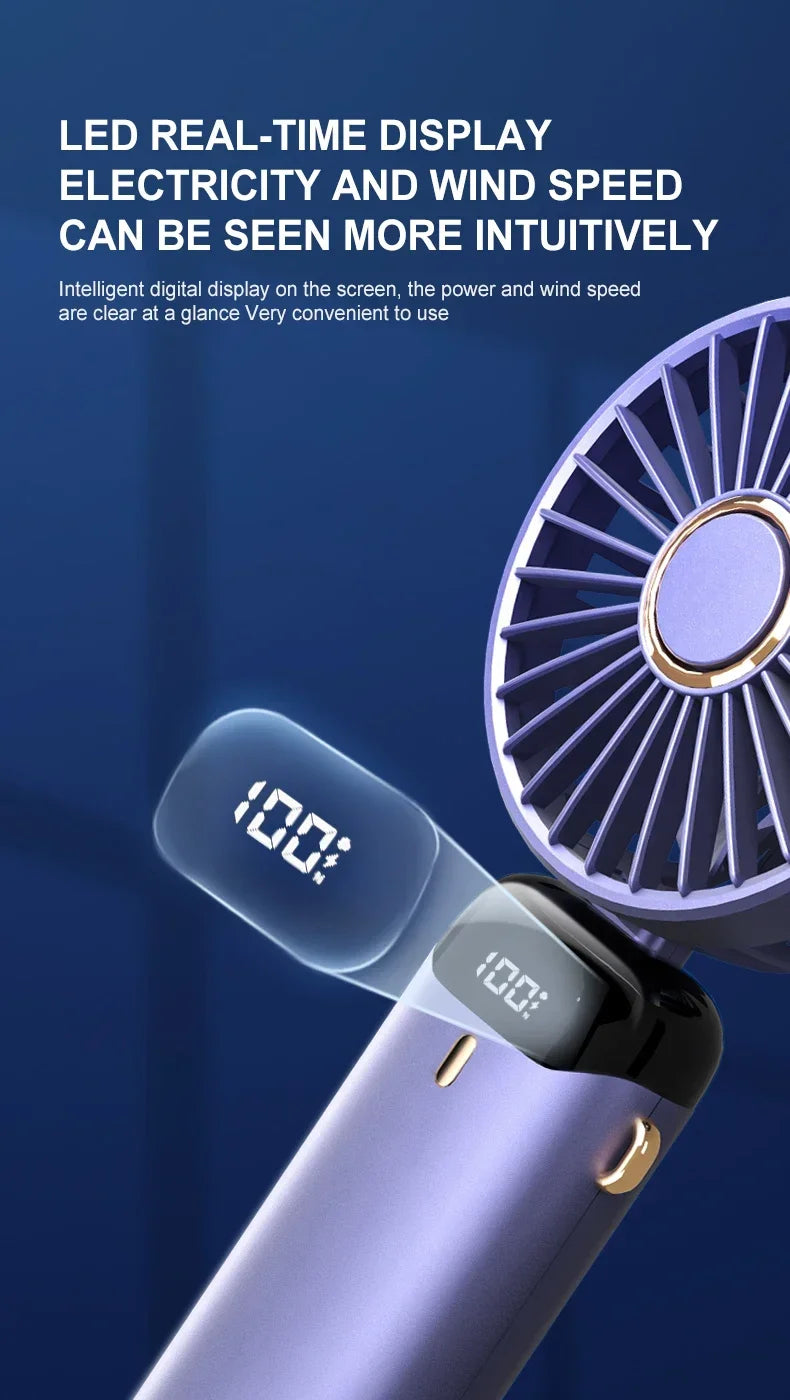Handheld Mini Fan Foldable Portable Neck Hanging Fans 5 Speed USB Rechargeable Fan with Phone Stand and Display Screen 1800mAh