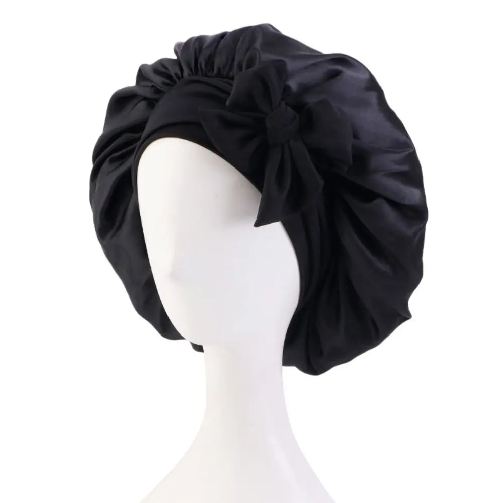 Silk Bonnet Sleeping Caps With Bow Headband