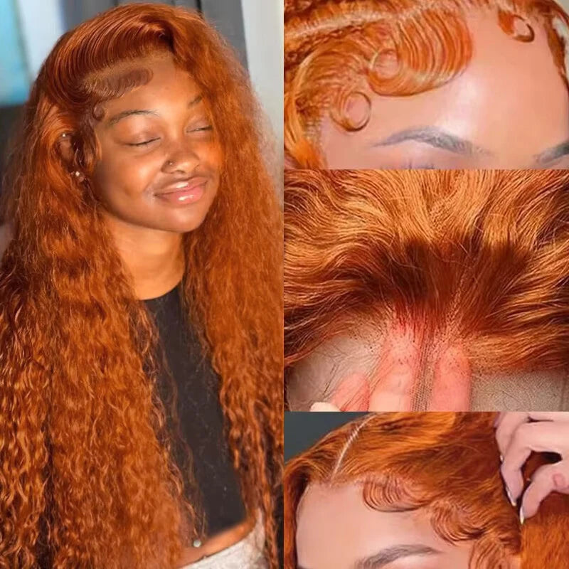 Ginger Orange Water Wave - Pre Plucked HD Transparent Lace Front Human Hair Wig
